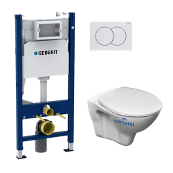 Pack WC Bâti-support Duofix + WC Cersanit S-line Pro + Abattant + Plaque blanche (S-LineProGeb3)
