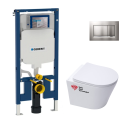 Pack WC Bâti-support UP720 extra-plat + WC Infinitio sans bride + Abattant softclose + Plaque chrome mat (SLIM-Infinitio-L)