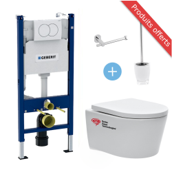 Pack WC Complet Bâti-support + WC SAT sans bride avec abbattant déclipsable + Set d'accessoires OFFERT