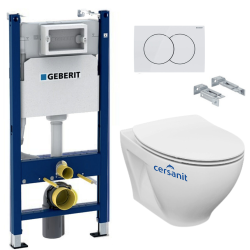 Pack WC Bâti-support avec Cuvette Cersanit Dormo sans bride + Plaque blanche (DormoGeb3)