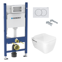 Pack WC Bâti-support Duofix + Cuvette sans bride Havana Idevit + Abattant frein de chute + Plaque Blanche (HavanaGeb3)