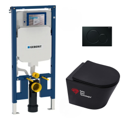 Pack WC bâti-support UP320 + WC Infinitio noir mat sans bride + Abattant softclose + Plaque noire (GebBlackInfinitio-G)