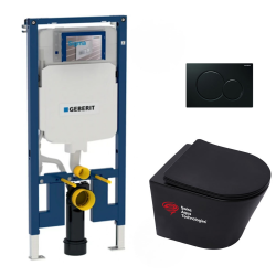 Pack WC bâti-support UP720 extra-plat + WC Infinitio noir mat sans bride + Abattant softclose + Plaque (SLIM-BlackInfinitio-A)