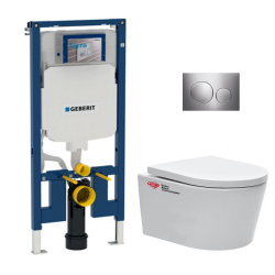 Pack WC bâti-support UP720 extra-plat + WC SAT sans bride fixations invisibles + Abattant softclose + Plaque (SLIM-SATrimless-F)