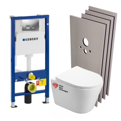 Geberit Pack WC Bati-support Geberit + Cuvette Swiss Aqua Technologies sans bride + Set d&apos;habillage + Plaque chrome
