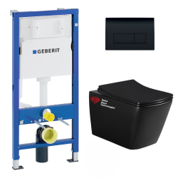 Pack WC bâti-support Duofix + WC sans bride Infinitio + Abattant frein de chute + Plaque Delta 51 , Noir mat