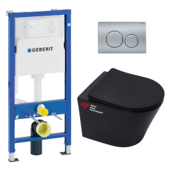 Pack WC bâti-support Duofix + WC sans bride Infinitio + Abattant frein de chute + Plaque Delta 51 , Noir mat