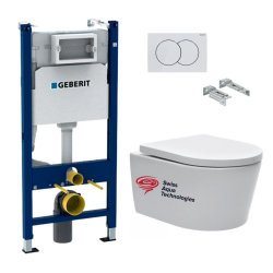 Geberit Pack Bati-support Geberit 112cm + Cuvette Swiss Aqua Technologies sans bride + Plaque blanche (SATrimlessGeb3-DE)