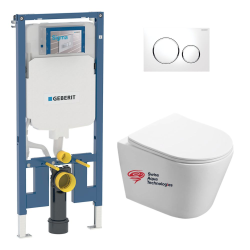 Pack WC Bâti-support + Cuvette Infinitio sans bride fixations invisibles + Abattant softclose + Plaque, Blanc (SLIM-Infinitio-2)