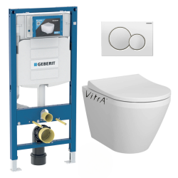 Pack WC Bâti-support avec Cuvette SAT rimless fixations invisibles + Abattant softclose + Plaque blanc alpin (GebSATrimless-B)