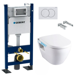 Pack Autoportant Bâti-support Duofix + WC SM26 sans bride + Abattant softclose + Plaque blanche (SM26GebX)
