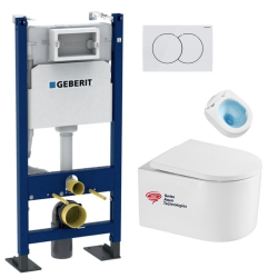 Duofix Bâti-support Geberit + WC sans bride SAT + Abattant SoftClose + Jeu de pieds autoportants + Plaque Delta01 (DelanoTQGebX)