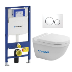 Pack WC bâti-support avec Cuvette Duravit Starck 3 sans bride + Abattant softclose + Plaque Blanc chromé (GebStarck3)