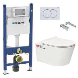 Pack bâti Duofix 112cm + Plaque blanche Delta20 + Cuvette suspendue sans bride et fixations invisibles (SATrimlessGeb3)