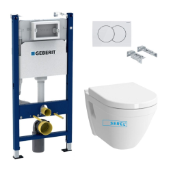 Pack WC Bâti Duofix + Cuvette SM26 sans bride + Abattant soft close + Plaque blanche (SM26Geb3)
