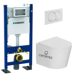Pack WC bâti-support Duofix 112cm + WC suspendu sans bride + abattant SoftClose + plaque blanche (CETORGEBX-SP)