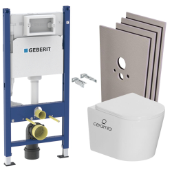 Pack WC bâti-support Duofix 112 cm + WC suspendu sans bride + abattant SoftClose + set habillage + plaque blanche (CETORGEB3SB)