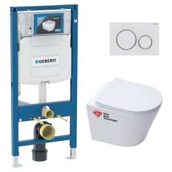 Pack WC Bati-support + Cuvette SAT sans bride + Abattant soft close + Plaque blanche (GebInfinitio-J)