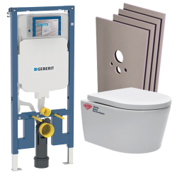 Pack WC bâti-support UP720 extra-plat + WC SAT sans bride + Abattant + Plaque + Set d'habillage (SLIM-SATrimless-F-sabo)