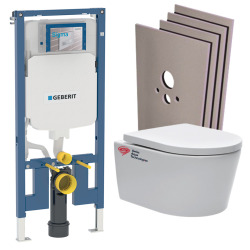Pack WC bâti-support UP720 extra-plat + WC SAT sans bride + Abattant + Plaque + Set d'habillage (SLIM-SATrimless-F-sabo)