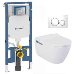 Pack WC Bâti-support Duofix + WC sans bride Smyle + Abattant softclose + Plaque blanche (SmyleGeb1)