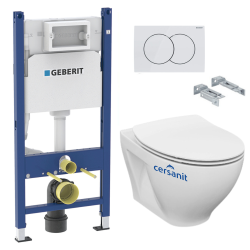 Pack WC Bâti-support avec Cuvette Cersanit Dormo sans bride + Plaque blanche (DormoGeb3)