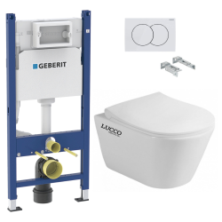 Pack Autoportant Bâti-support Duofix + WC sans bride SAPHO Avva + Abattant softclose + Plaque blanche (AvvaGebX)