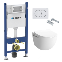 Pack WC Bâti Duofix + Cuvette Sento Rim-Ex blanche + Abattant soft close + Plaque blanche (SentorimlessGeb3)