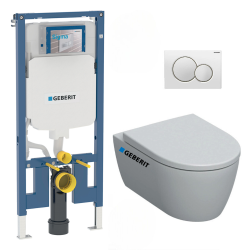 Pack WC Bâti-support Duofix + WC sans bride Smyle + Abattant softclose + Plaque blanche (SmyleGeb1)