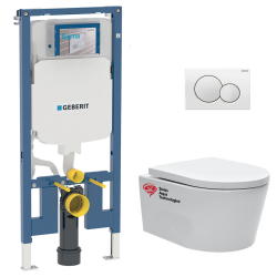 Pack WC bâti-support extra-plat + Cuvette sans bride fixations invisibles + Abattant + Plaque blanche (SLIM-SATrimless-1)