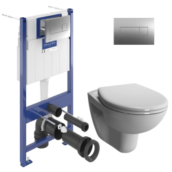 Pack WC bâti support Villeroy & Boch + WC sans bride abattant Softclose Vitra + plaque chrome (VCNNORMUSRS2CH)