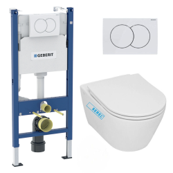 Pack WC Bâti-support + WC Swiss Aqua Technologies Infinitio sans bride, fixations invisibles + Plaque blanche (InfinitioGeb3)