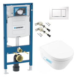 Pack WC Bâti-support + Cuvette Serel + Abattant soft close + Plaque blanche (GebSM10-H)