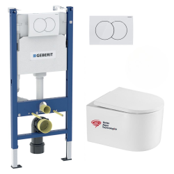 Duofix Bâti-support Geberit + WC sans bride SAT + Abattant SoftClose + Jeu de pieds autoportants + Plaque Delta01 (DelanoTQGebX)