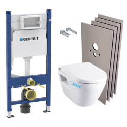 Pack WC Bâti Duofix + Cuvette SM26 sans bride + Abattant soft close + Plaque blanche + Set habillage (HSM26Geb3)