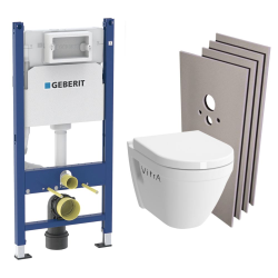 Pack WC Bâti-support + Cuvette suspendue Vitra S50 + Abattant frein de chute + Plaque blanche + Set d'habillage (S50Geb3-sabo)