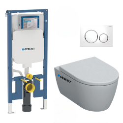 Pack WC Bâti-support Duofix + WC sans bride Smyle + Abattant softclose + Plaque blanche (SmyleGeb1)