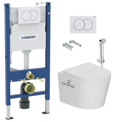 Pack WC bâti-support Duofix 112cm + WC sans bride + support de douche mural + plaque blanche (CETORGEB3SPR2VP)