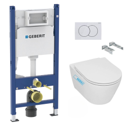 Pack WC Bâti-support + WC Swiss Aqua Technologies Infinitio sans bride, fixations invisibles + Plaque blanche (InfinitioGeb3)