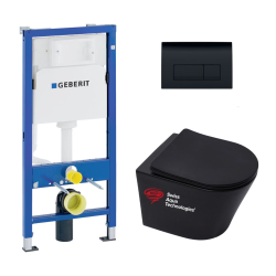 Pack WC bâti-support Duofix + WC sans bride Infinitio + Abattant frein de chute + Plaque Delta 51 , Noir mat