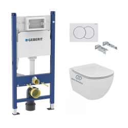 Pack WC Bâti Duofix + Cuvette Ideal Standard Tesi Aquablade + Plaque blanche (TesiGeb3)