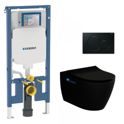 Pack WC Bâti-support extra-plat UP720 + WC sans bride Bello noir mat + Abattant softclose + Plaque noire (SLIM-BlackBello-A)