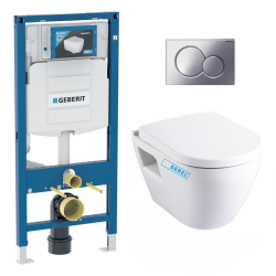 Pack WC Bâti-support UP320 + WC Serel SM10 + Abattant softclose + Plaque blanche (GebSM10-K)