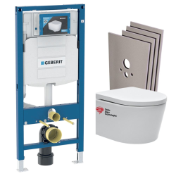 Pack WC bâti-support + WC Swiss Aqua Technologies sans bride + plaque blanche + Set habillage (HSATrimlessGeb1)