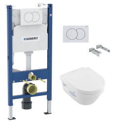 Pack WC Bâti-support Duofix + WC Sapho Avva sans bride + Abattant softclose + Plaque blanche (AvvaGeb3)