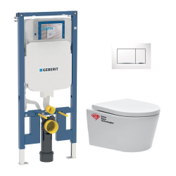 Pack WC Bâti-support UP720 extra-plat + WC SAT sans bride + Abattant softclose + Plaque blanche (SLIM-SATrimless-H)