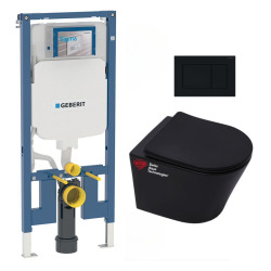 Pack WC Bati-support Geberit UP720 slim + WC Swiss Aqua Technologies sans bride + Abattant softclose + Plaque Noir mat