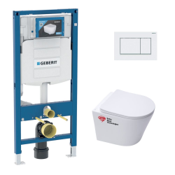 Pack WC Bâti-support UP320 + WC Infinitio sans bride + Abattant softclose + Plaque blanche (GebInfinitio-K)