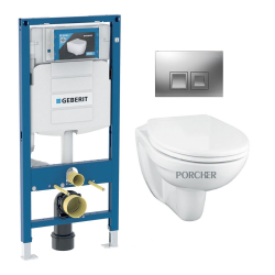 Geberit Pack bâti support DuofixBasic + WC suspendu sans bride + plaque Geberit DELTA50 chrome mat (PorcherGeb2)