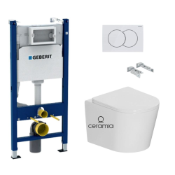 Pack WC bâti-support Duofix 112cm + WC suspendu sans bride + abattant SoftClose + plaque blanche (CETORGEB3AMZ)
